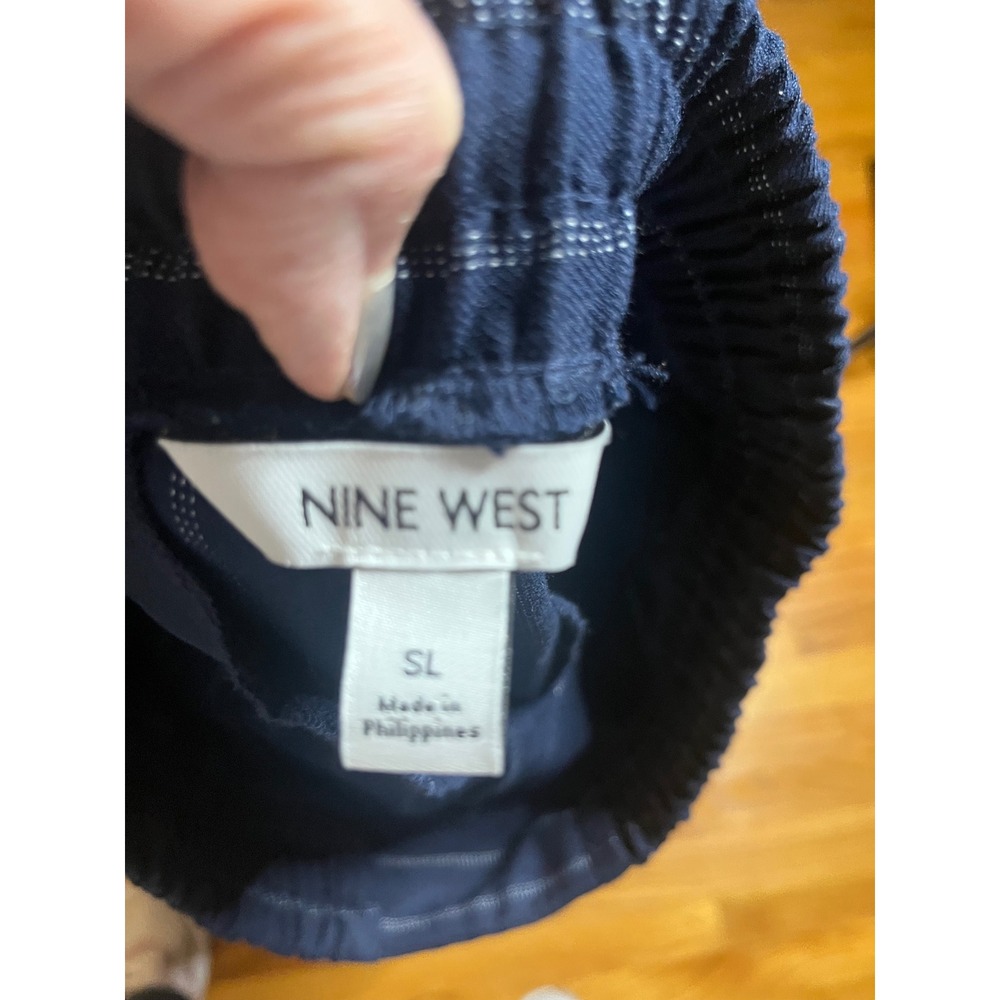 Nine West Women Navy Pinstripe Jogger Pants Elastic Waist Drawstring S Long - Picture 5 of 6